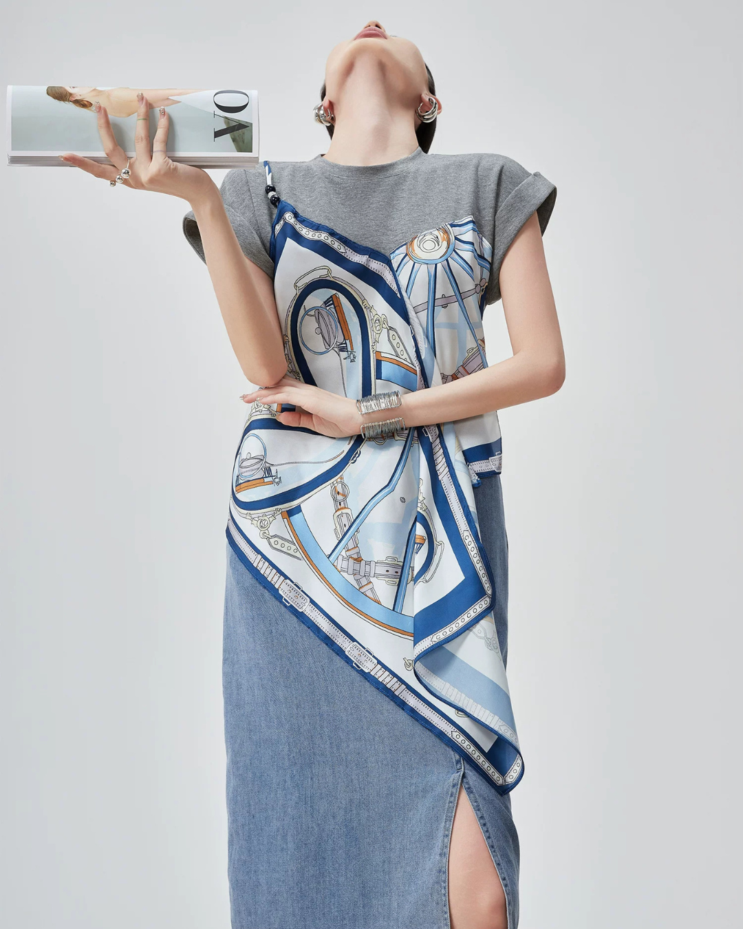 Printed Scarf Layered-Style Dress FER0291