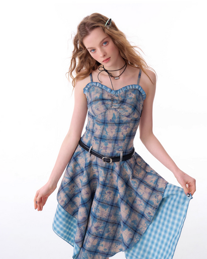 Blue Tiedye Waist Slim Dress ZZF0361