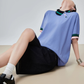 Color-Block Rib Asymmetric Neck T-shirt FER0245
