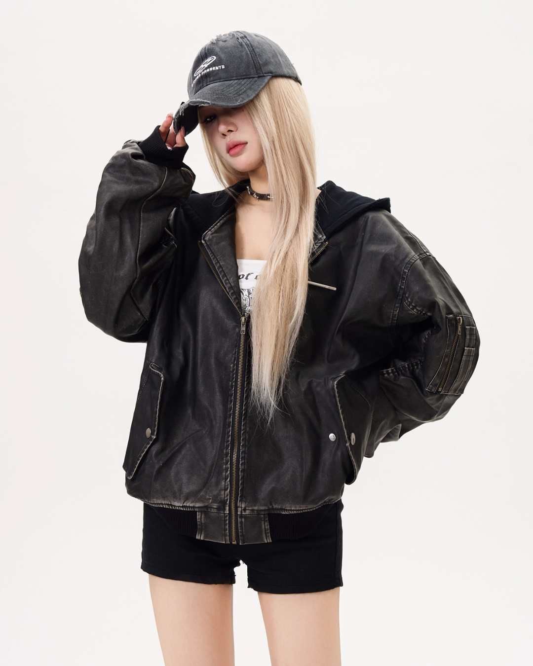 Leather Padded Bomber Jacket MAD0007