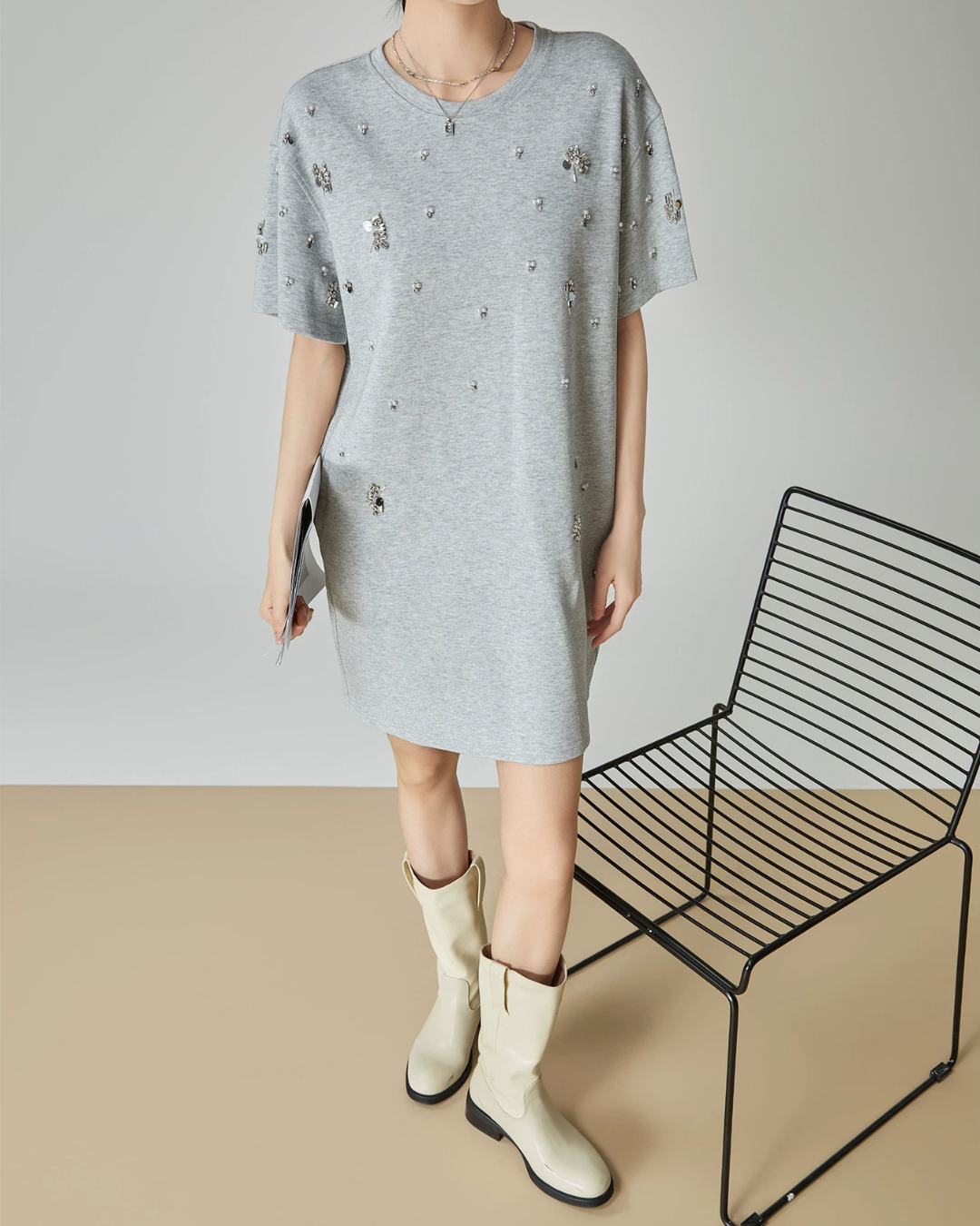 Rhinestone T-shirt Dress FER0124
