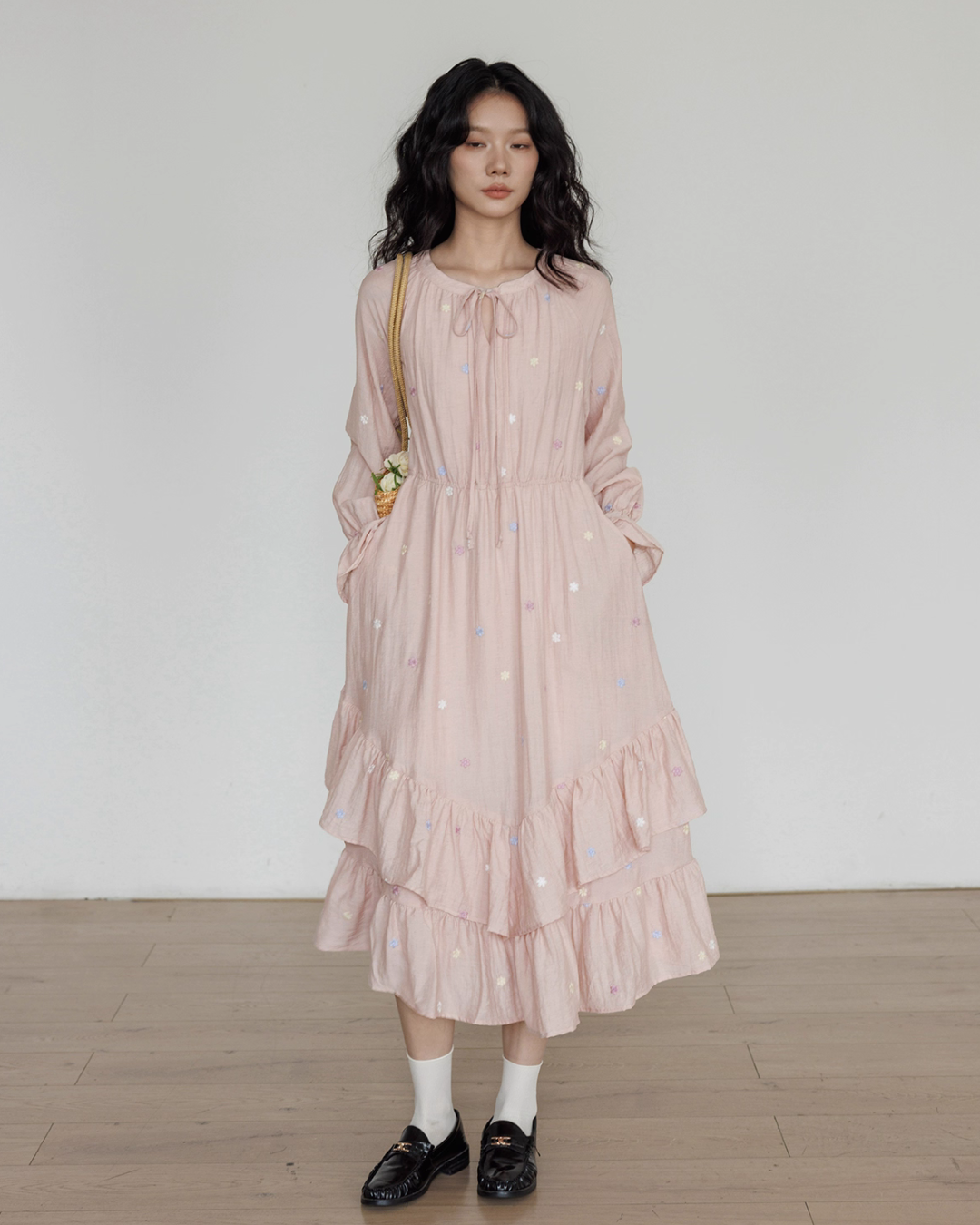 Small Floral Embroidery Long Dress VAS0156