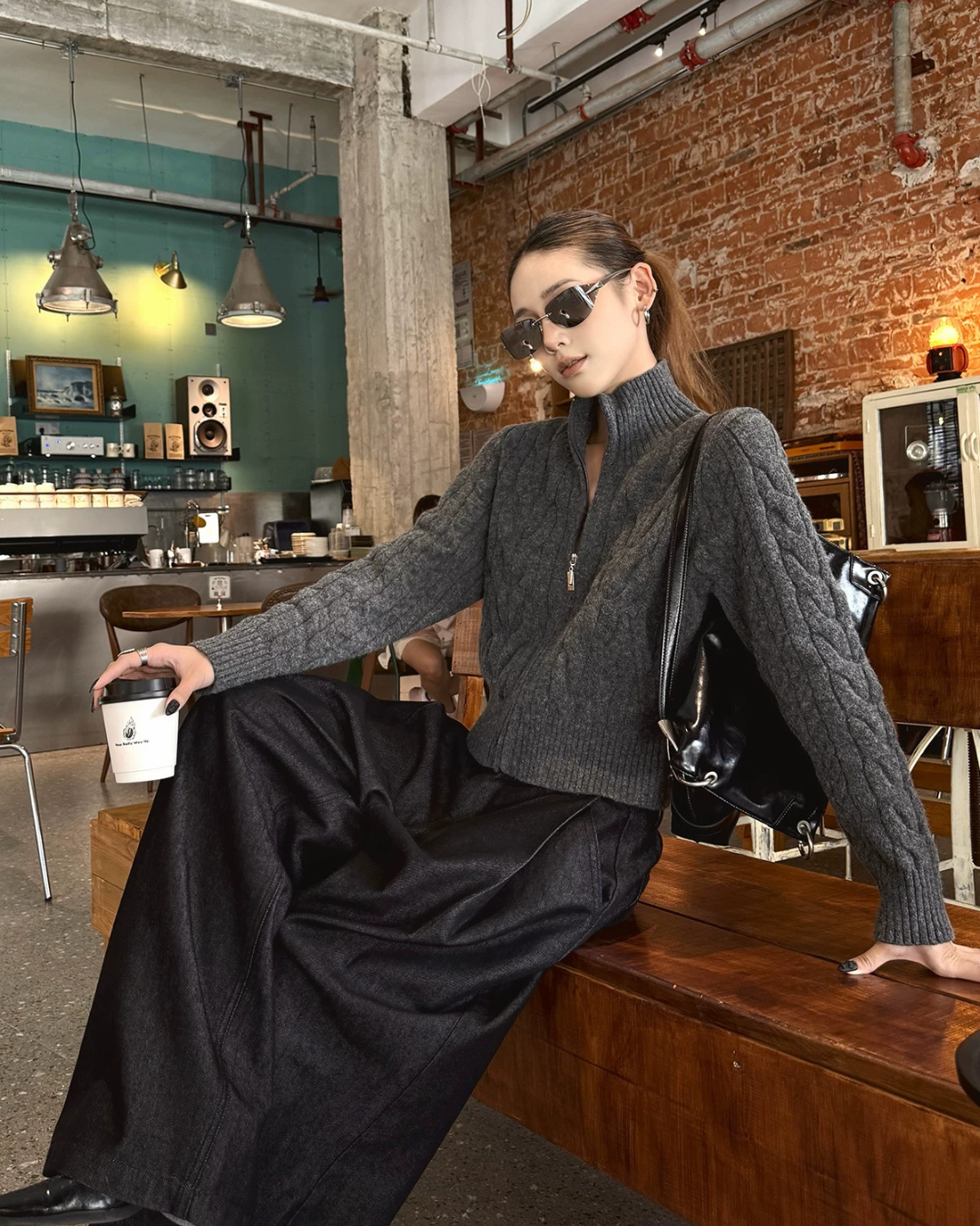 Stand Neck Cable Knit Jacket WWP0021