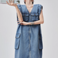 V-Neck Sleeveless Denim Dress FER0115