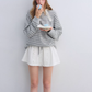 Button Lace Collar Striped Top ASG0085