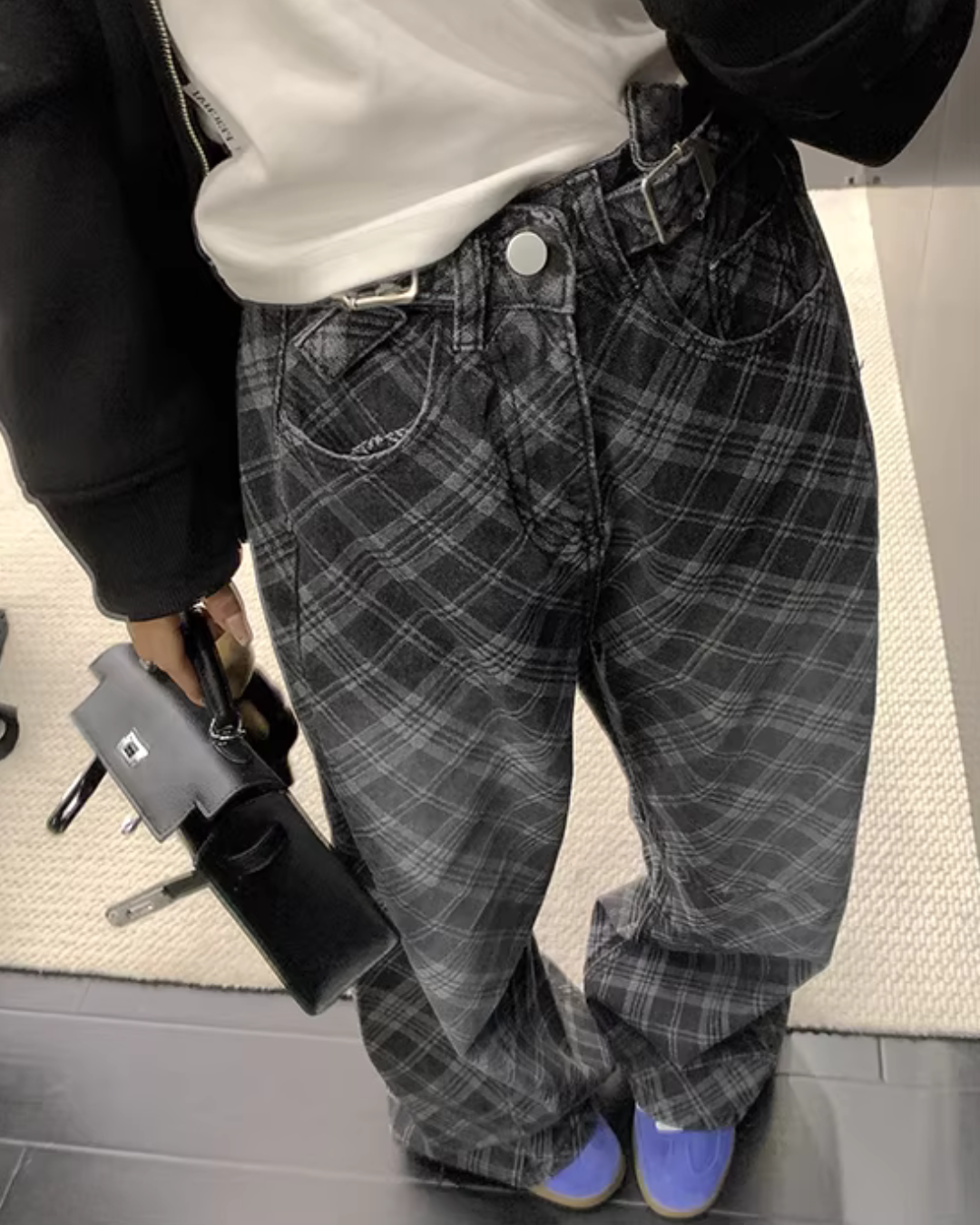 Plaid Wide-Leg Jeans YLS1019