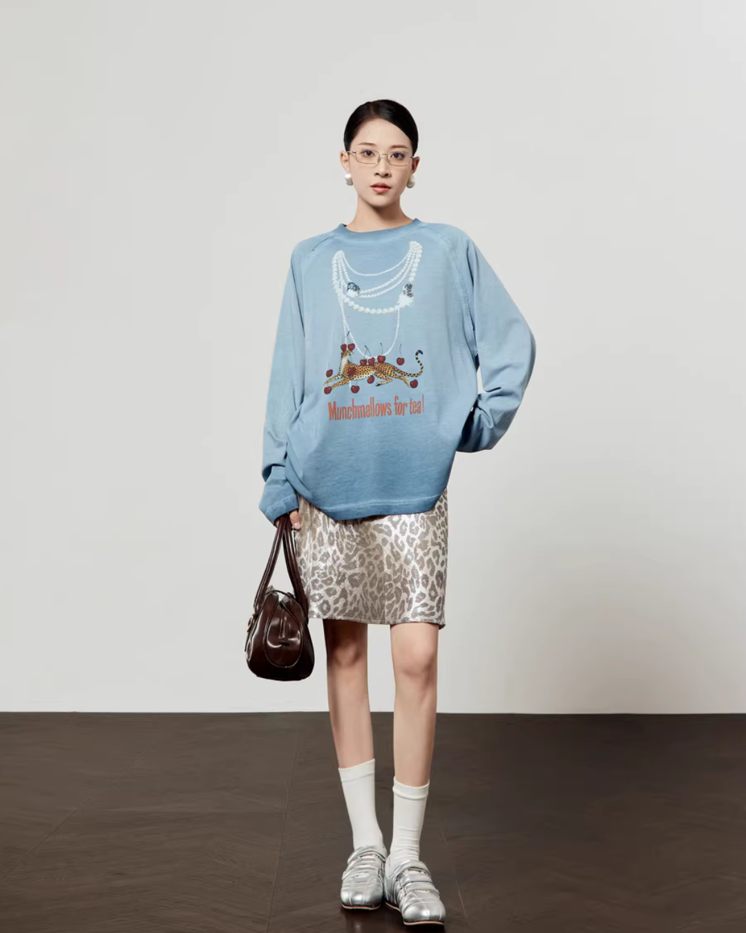 Pearl Light Leopard Long-Sleeve Top/Leopard Skirt LLA0609