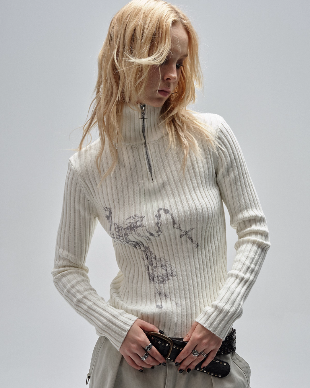 Half-Zip Ribbed Knit Top WAT0005