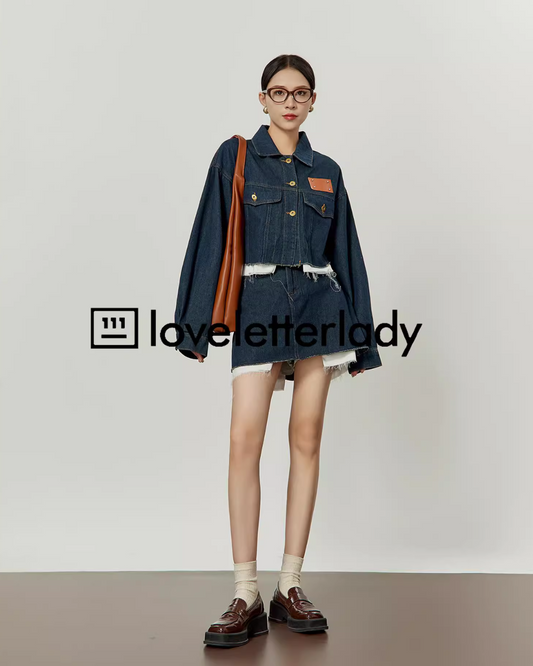 Denim Blue Stitched Denim Jacket & Skirt LLA0320