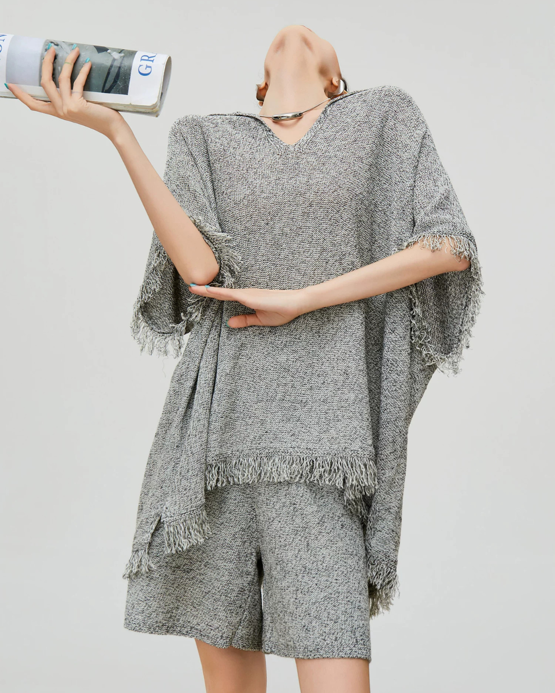 Poncho-Style Summer Knit Top / Half Pants FER0310