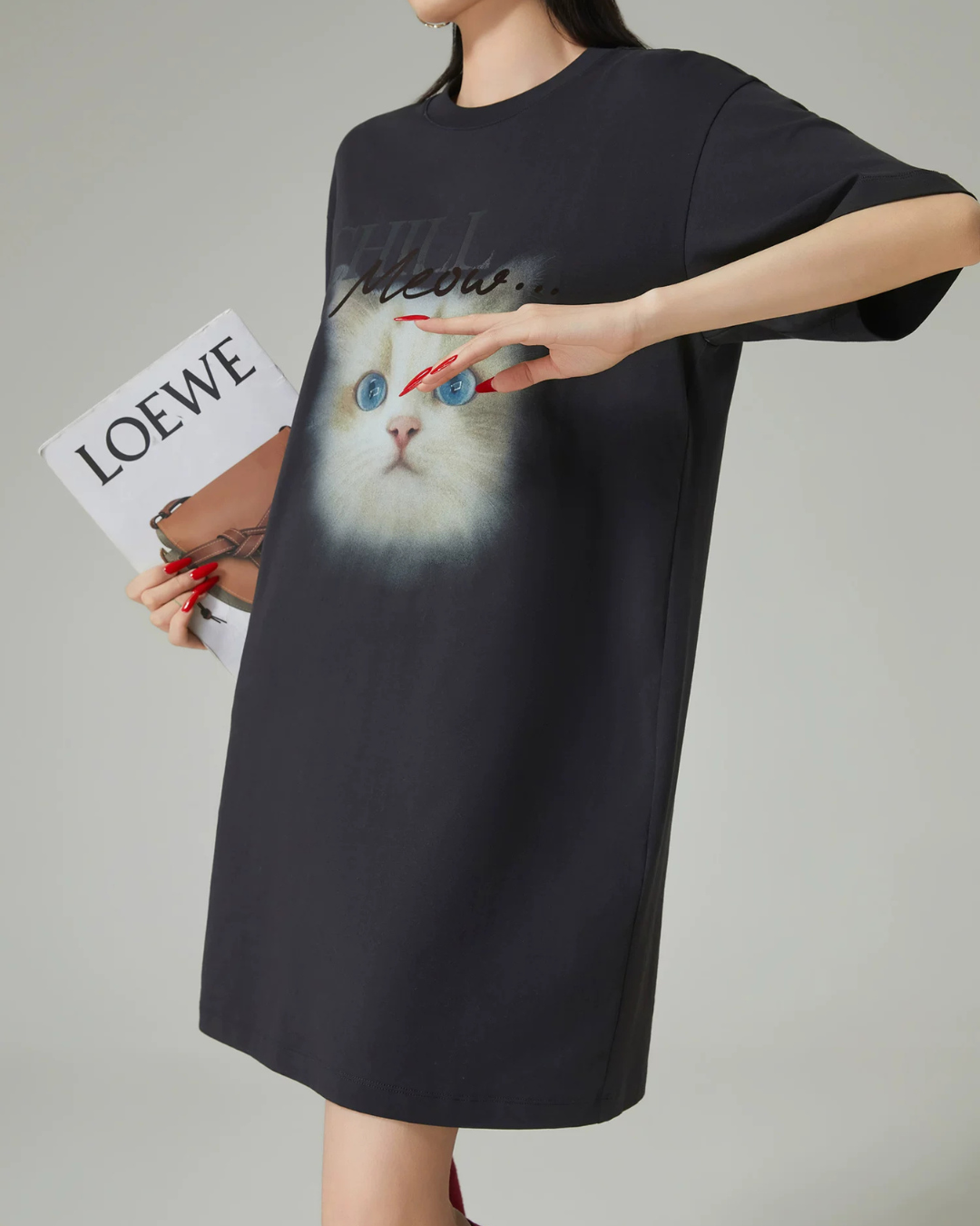 Cat Print T-Shirt Dress FER0284