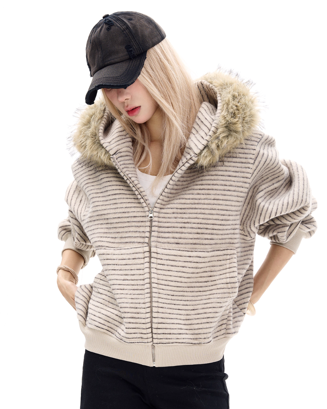 Thin Striped Zip-Up Hoodie MAD0005