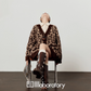 V-Neck Leopard Knit Cardigan / Leather Mini Skirt / Apricot Shirt LLA0531
