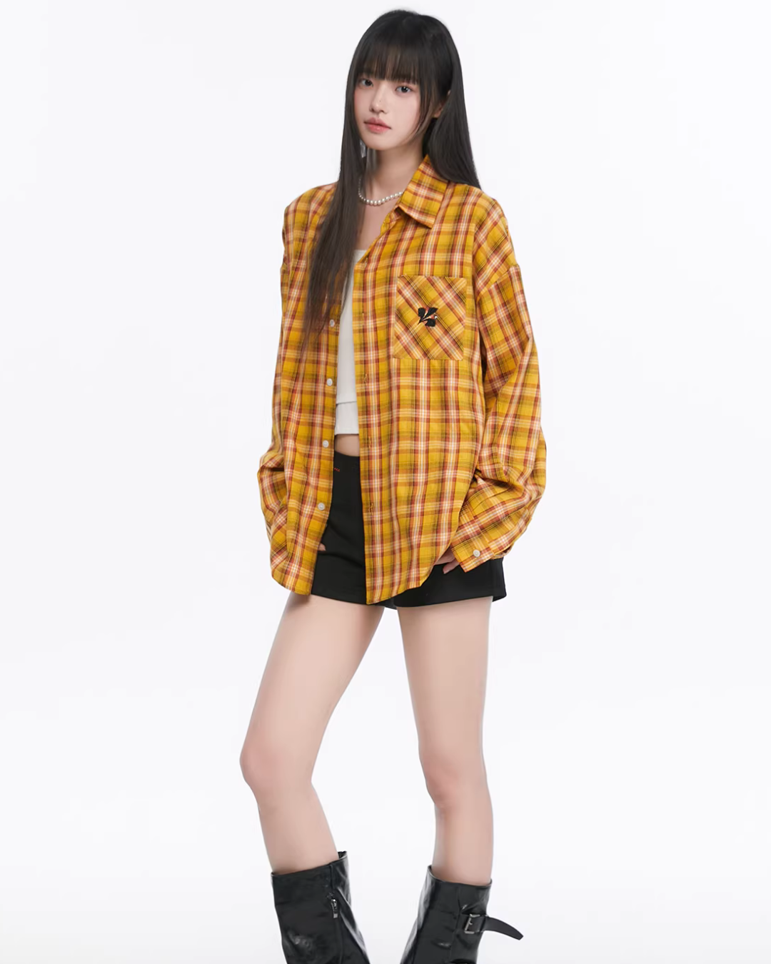 Paid Loose Long-Sleeve Shirt / Washed Straight Jeans KIP0009