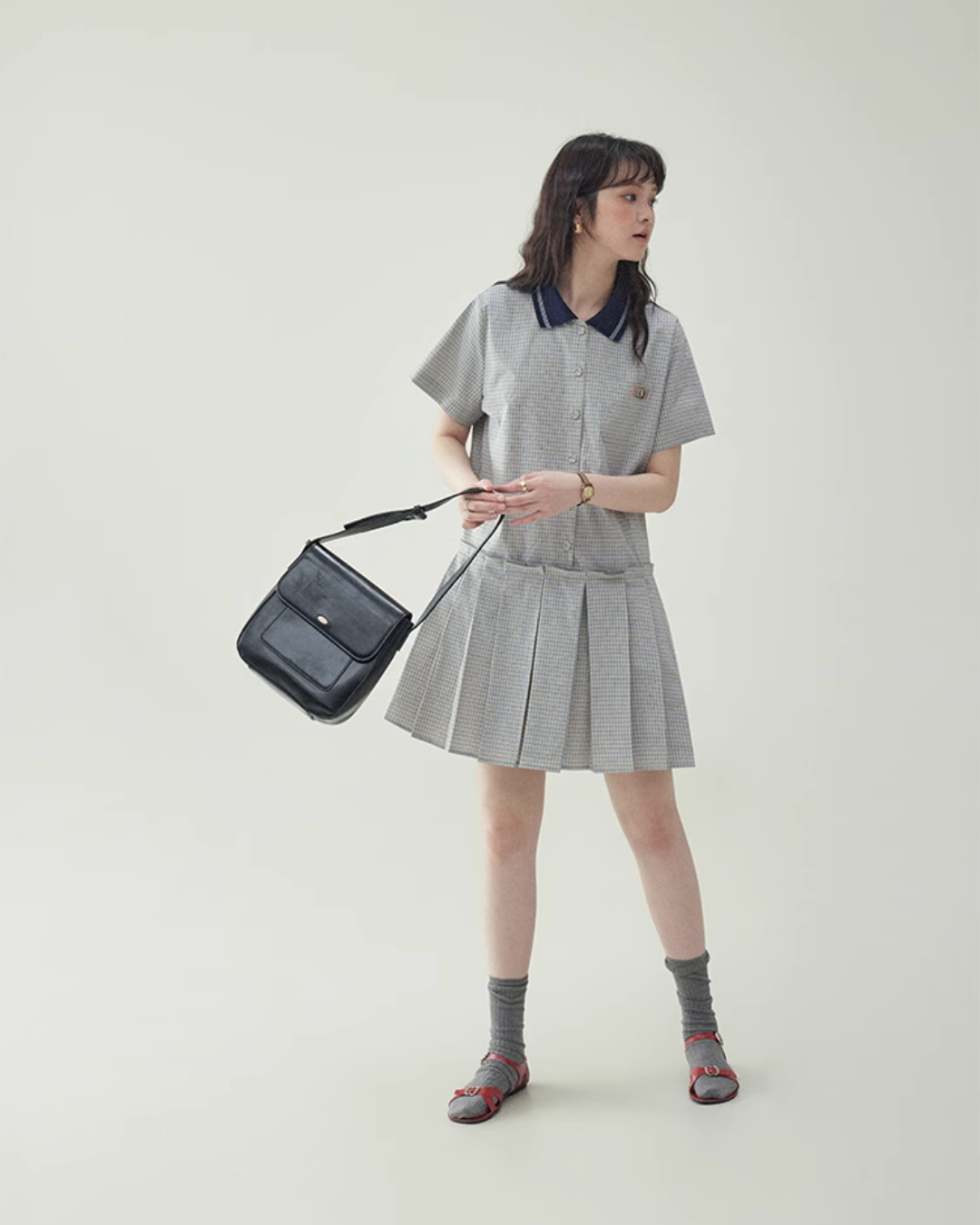 Checked Pleated Mini Dress AMU0003
