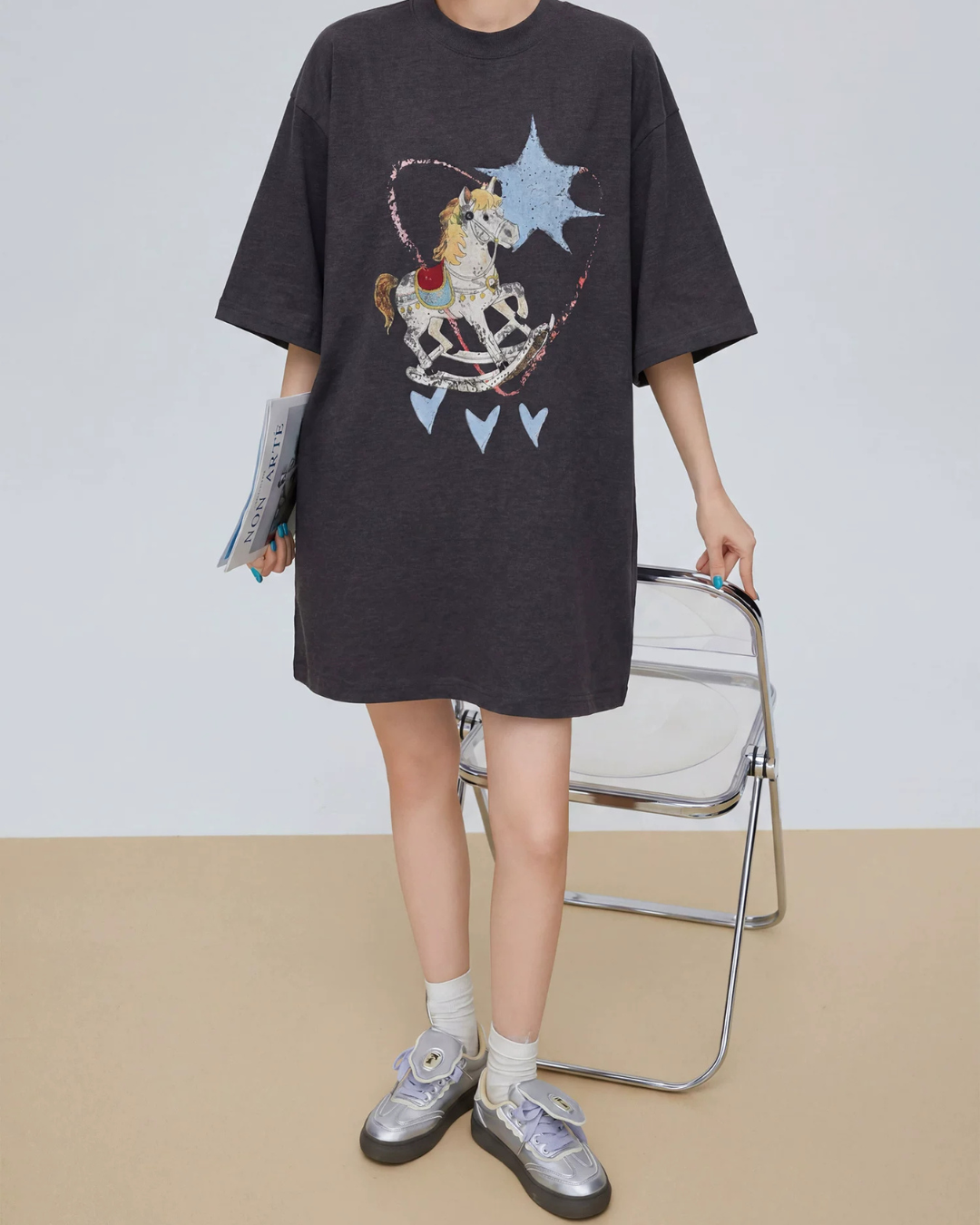 Trojan Print Oversized T-Shirt Dress FER0304