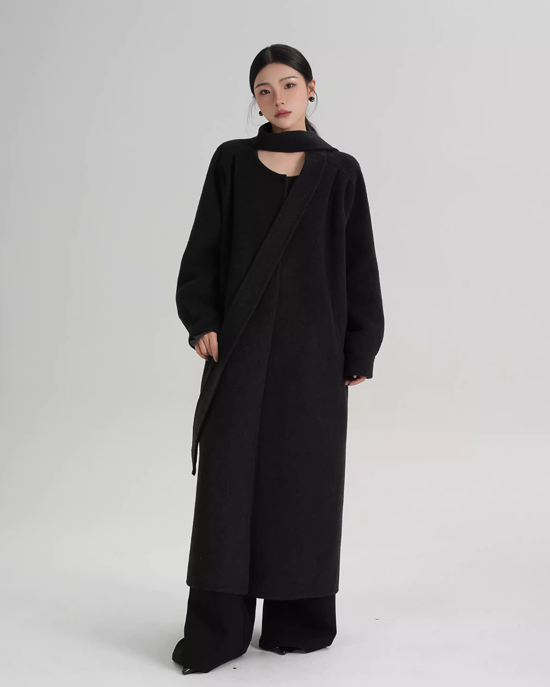 Tie Collar Long Coat SRS0384
