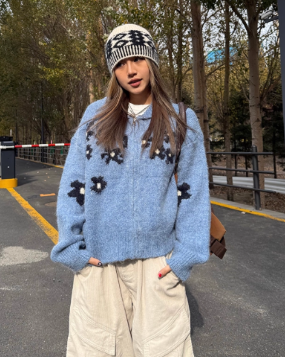 Flower Motif Knit Zip Jacket CYE0016