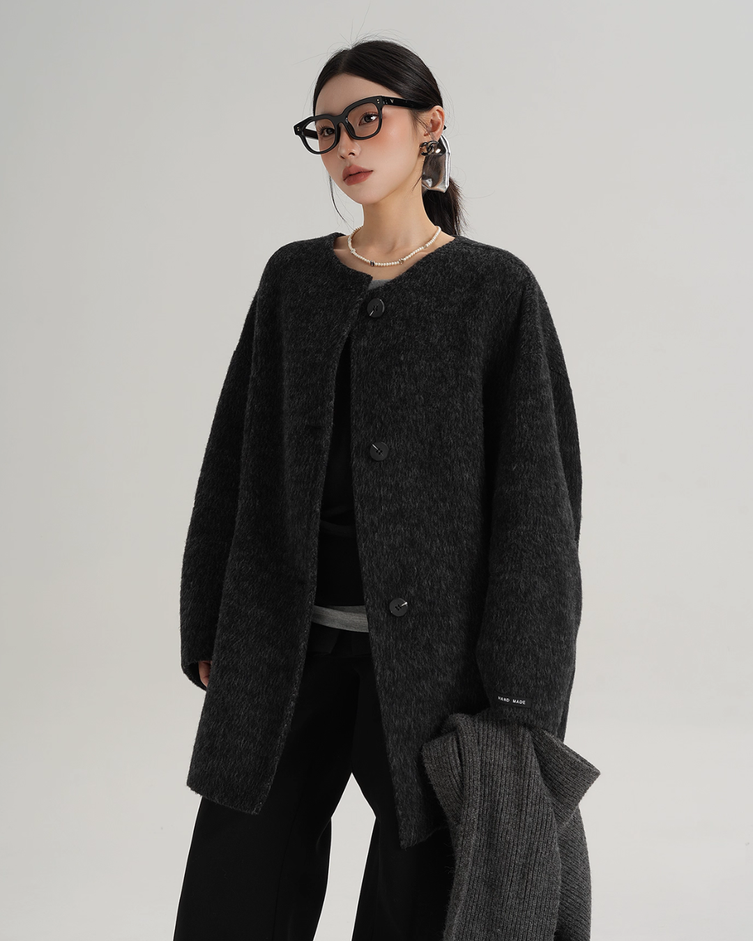 Hood Scarf Mid Length Wool Coat SRS0358