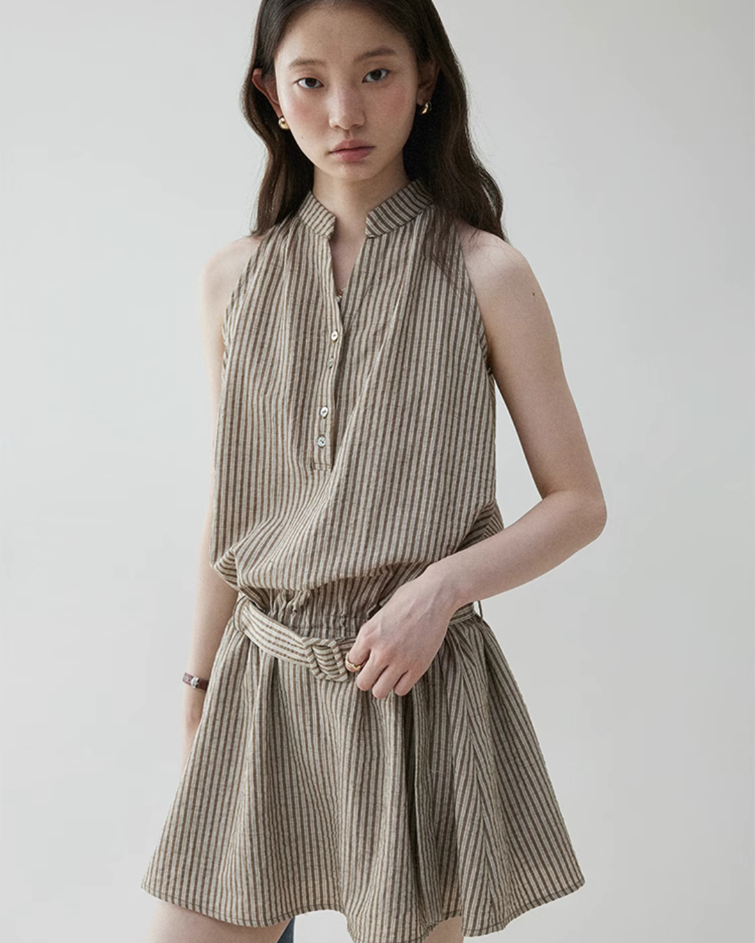 French Striped Halter Dress VOE0001