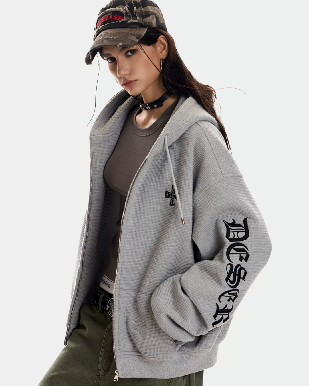Waffle Knit Hoodie Zip-up Jacket ZTS0016