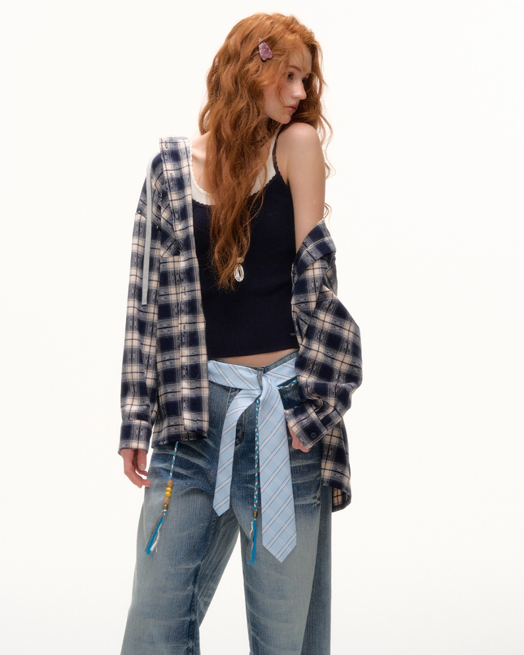 Plaid Hood Loose Shirt ASG0058