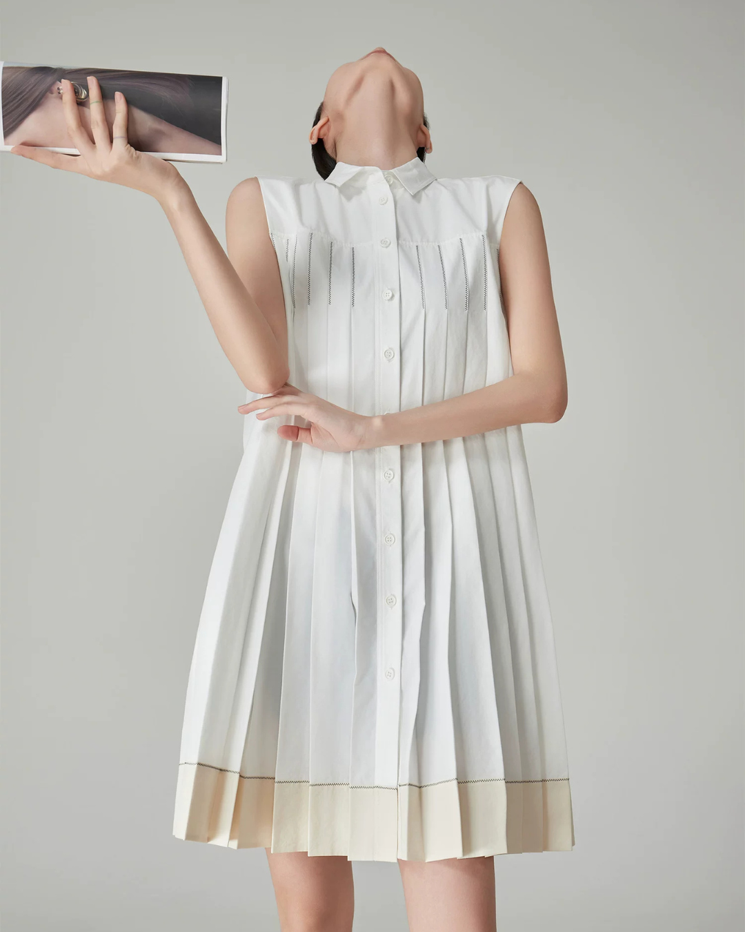 Sleeveless Shirt Pleated Dress FER0174
