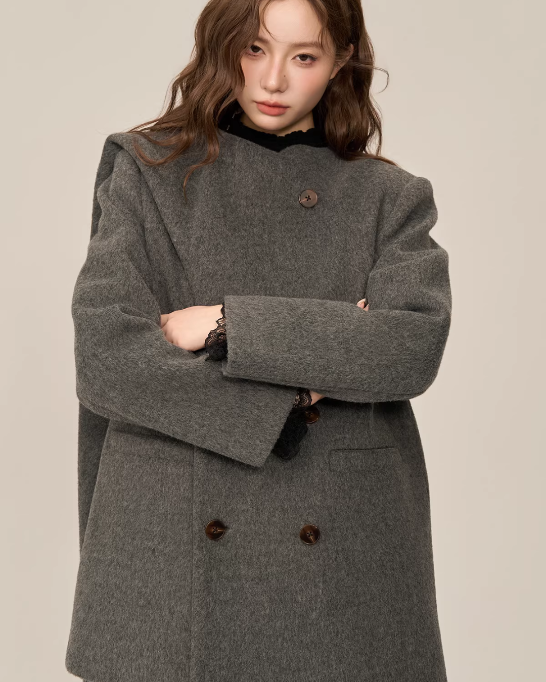 Scarf Collar Double Breasted Wool Coat WDB0003