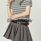 Puff Sleeve Striped Tops / Pleated Skirts LLA0244