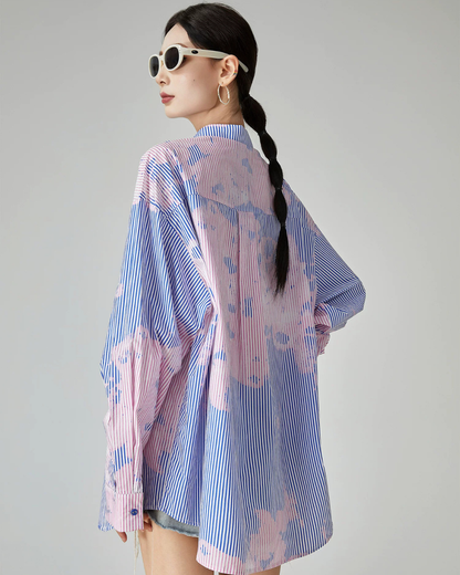 Blue Stripe Pink Art Print Shirt FER0180