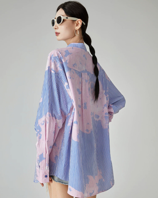 Blue Stripe Pink Art Print Shirt FER0180