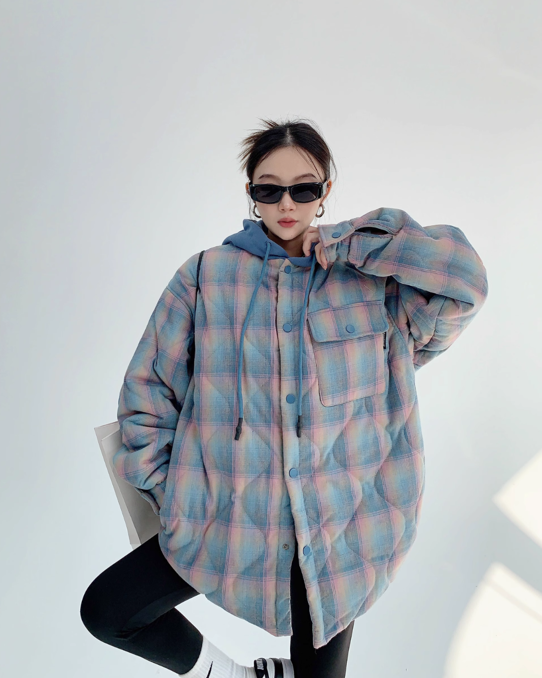 Oversized Quilted Plaid Jacket YLS0462