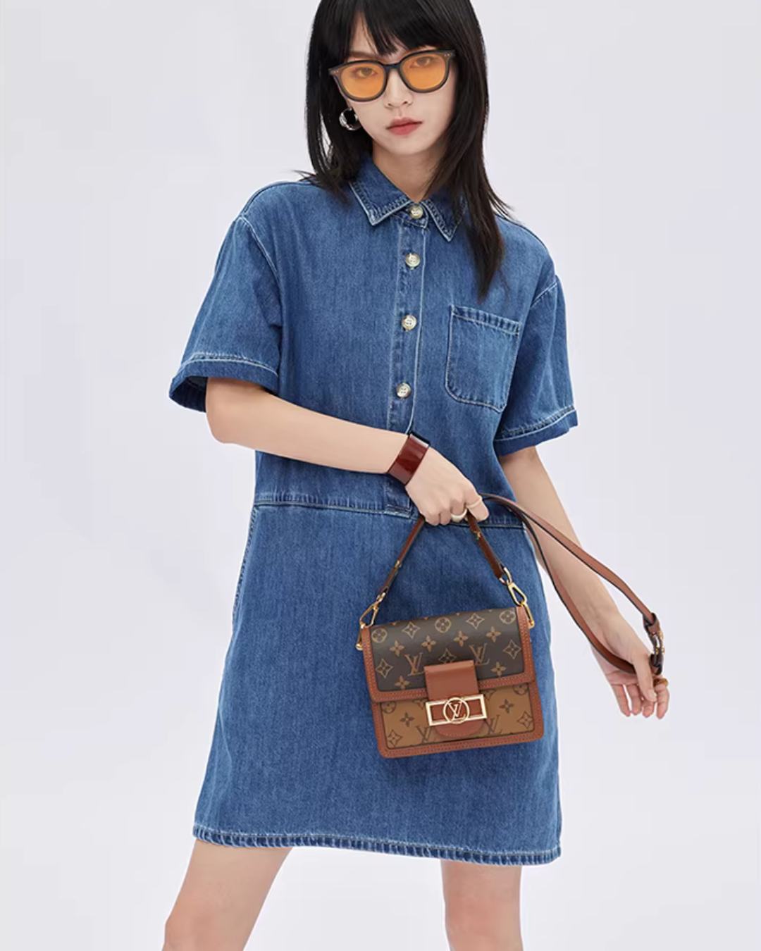 Polo Collar Denim Shirt Dress SHN0035