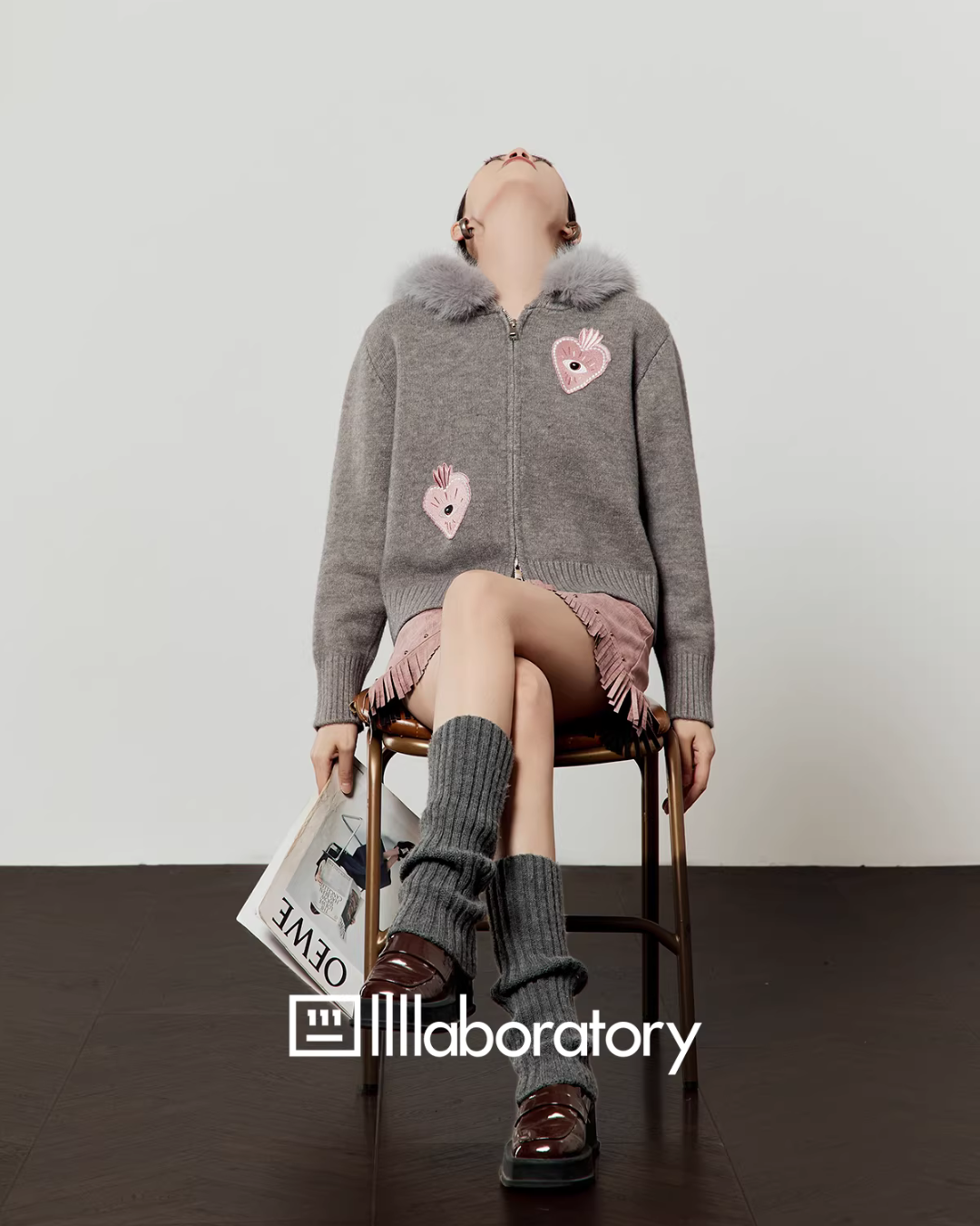 Heart-Eye Embroidered Double Zip Knit LLA0583