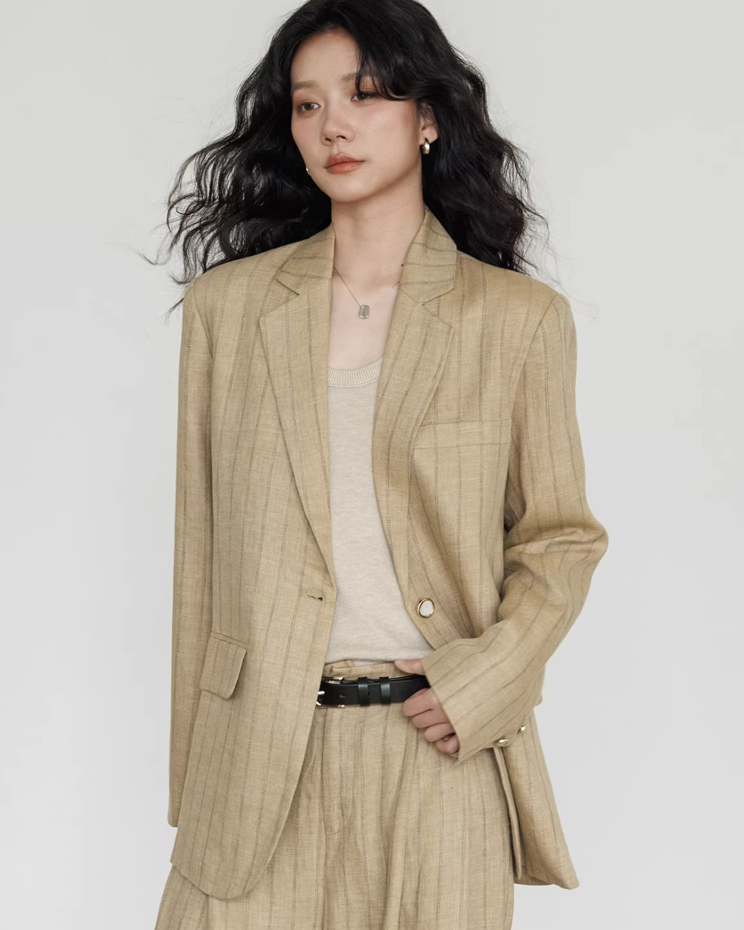 Stripe Design Blazer Jacket / Casual Wide Pants VAS0189