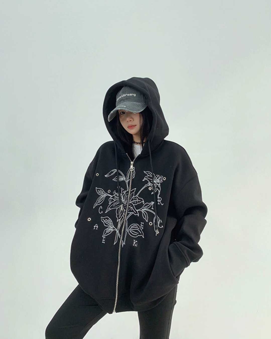 Floral Embroidery Hood Jacket YLS0934