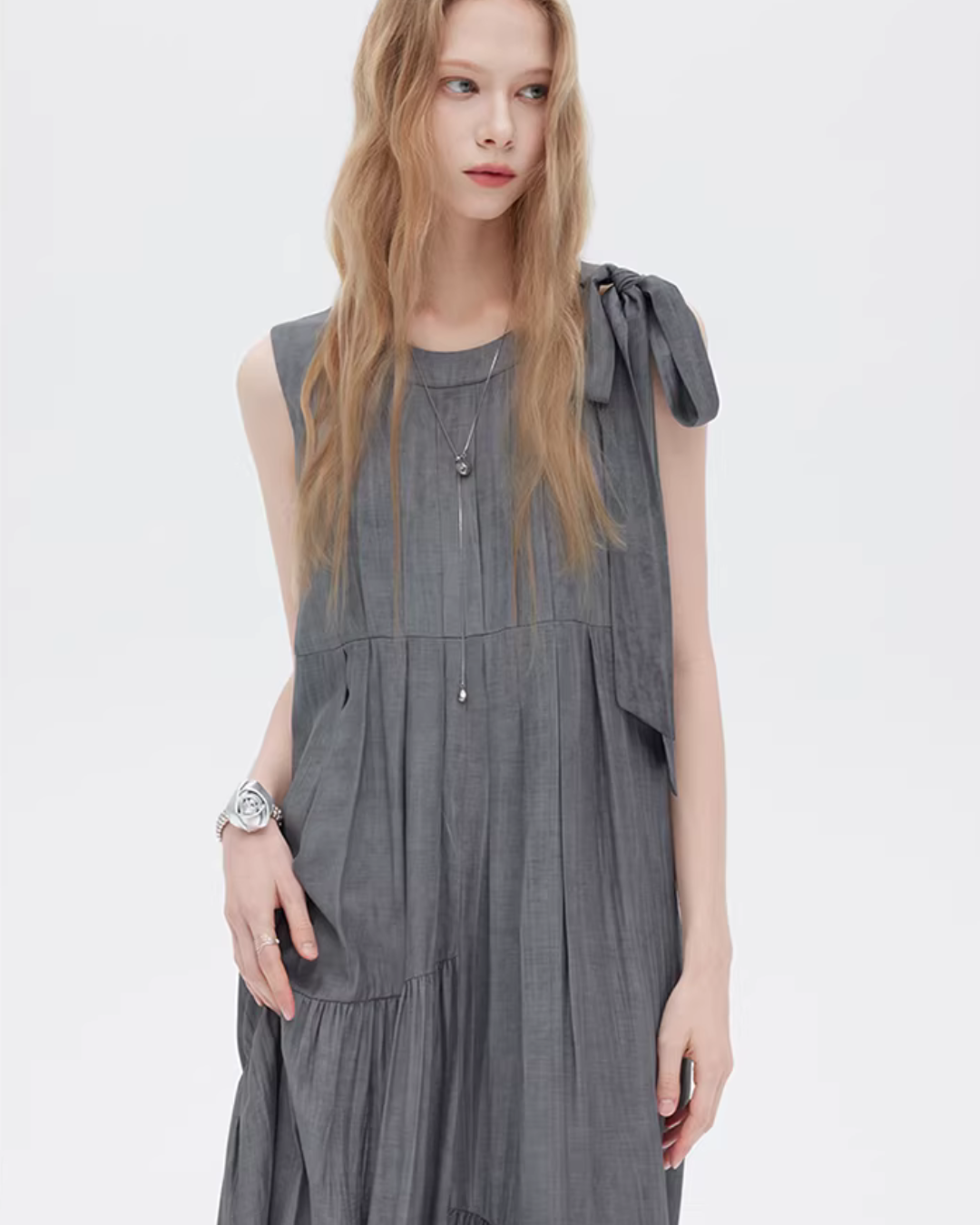 Twill Texture Switch Gather Dress SHN0043