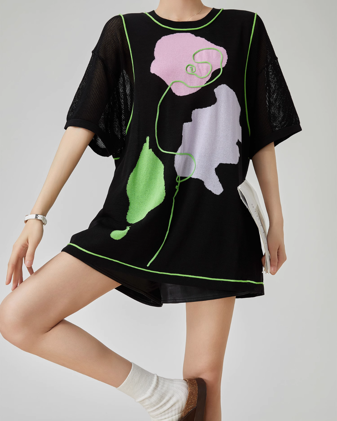 Embroidery Black Oversize T-Shirt FER0008