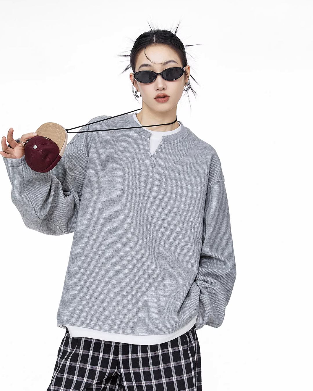 Henry Neck Long Sleeve Top ICM0078