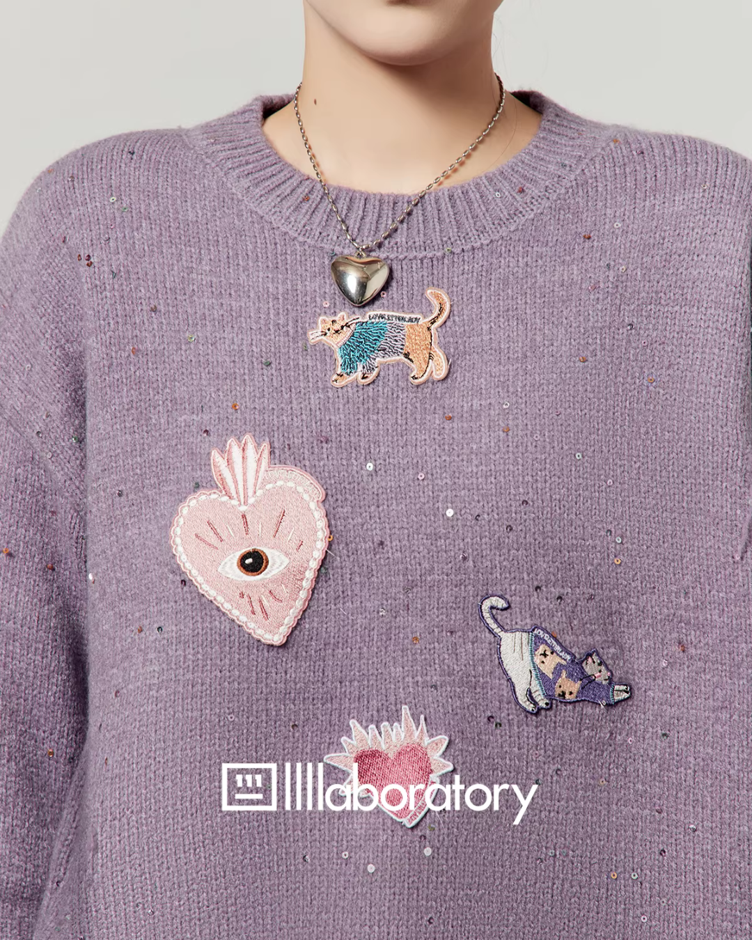Embroidered Sequin Knit Top / Purple Mini Skirt LLA0620