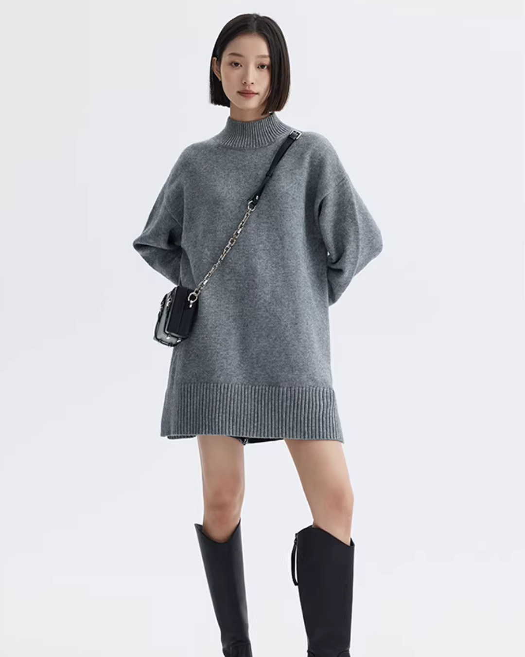 Mock Neck Knit Dress SHN0016