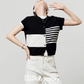 Color Block Stripe Knit / White Denim Pants LLA0496