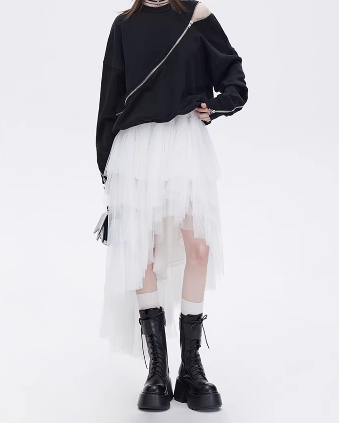 Buckled Irregular Tulle Skirt SHN0006