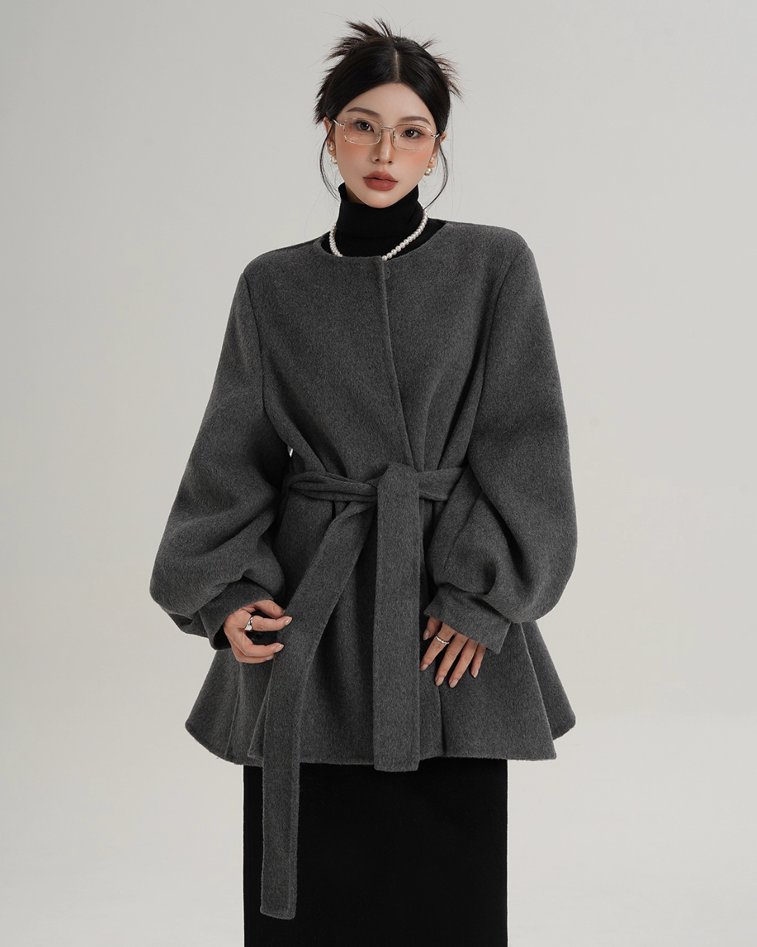 Collarless Belt Coat SRS0374