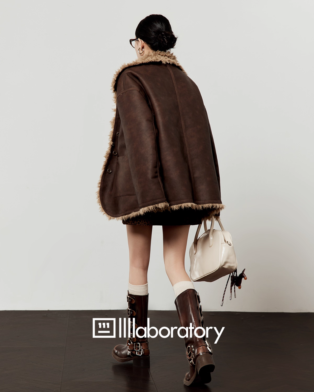 Faux Mouton Coat / Leopard Print Mini Skirt LLA0557