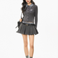 Paid Collar Slim Knit Cardigan / Pleated Skirt WEO0016