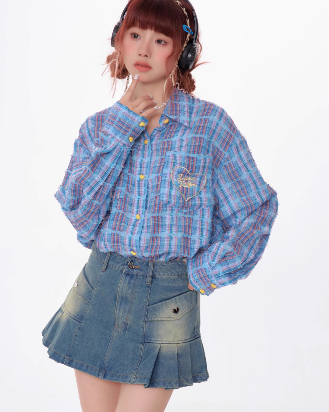 Heart Button Plaid Shirt ZZF0356