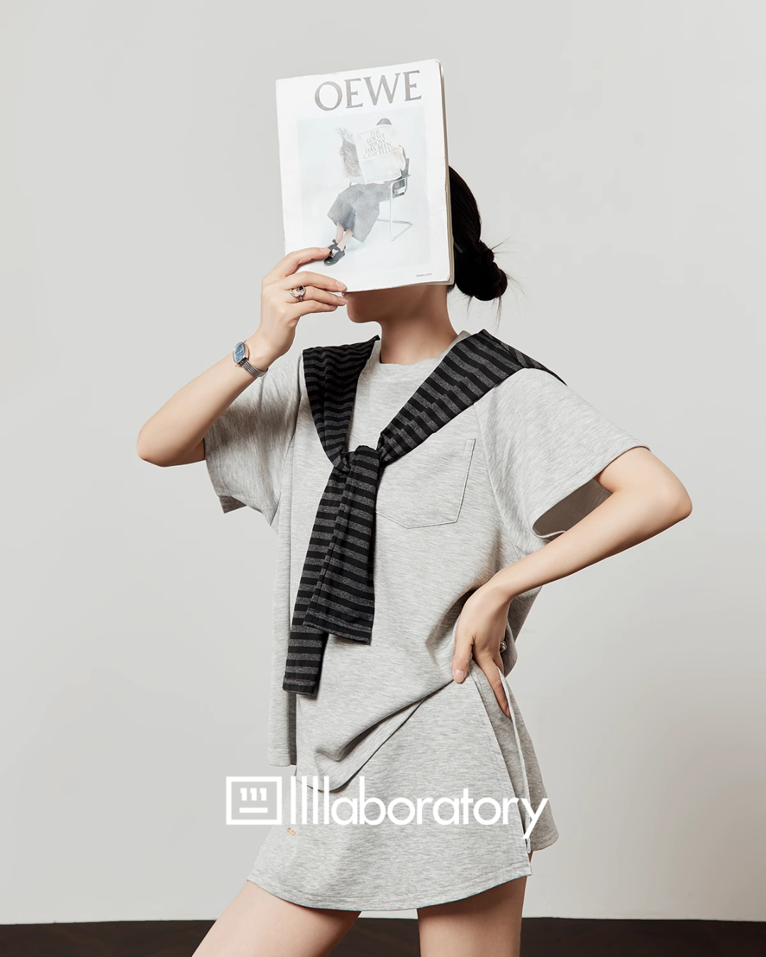 Light Gray Short Sleeve Top / Mini Skirt LLA0450