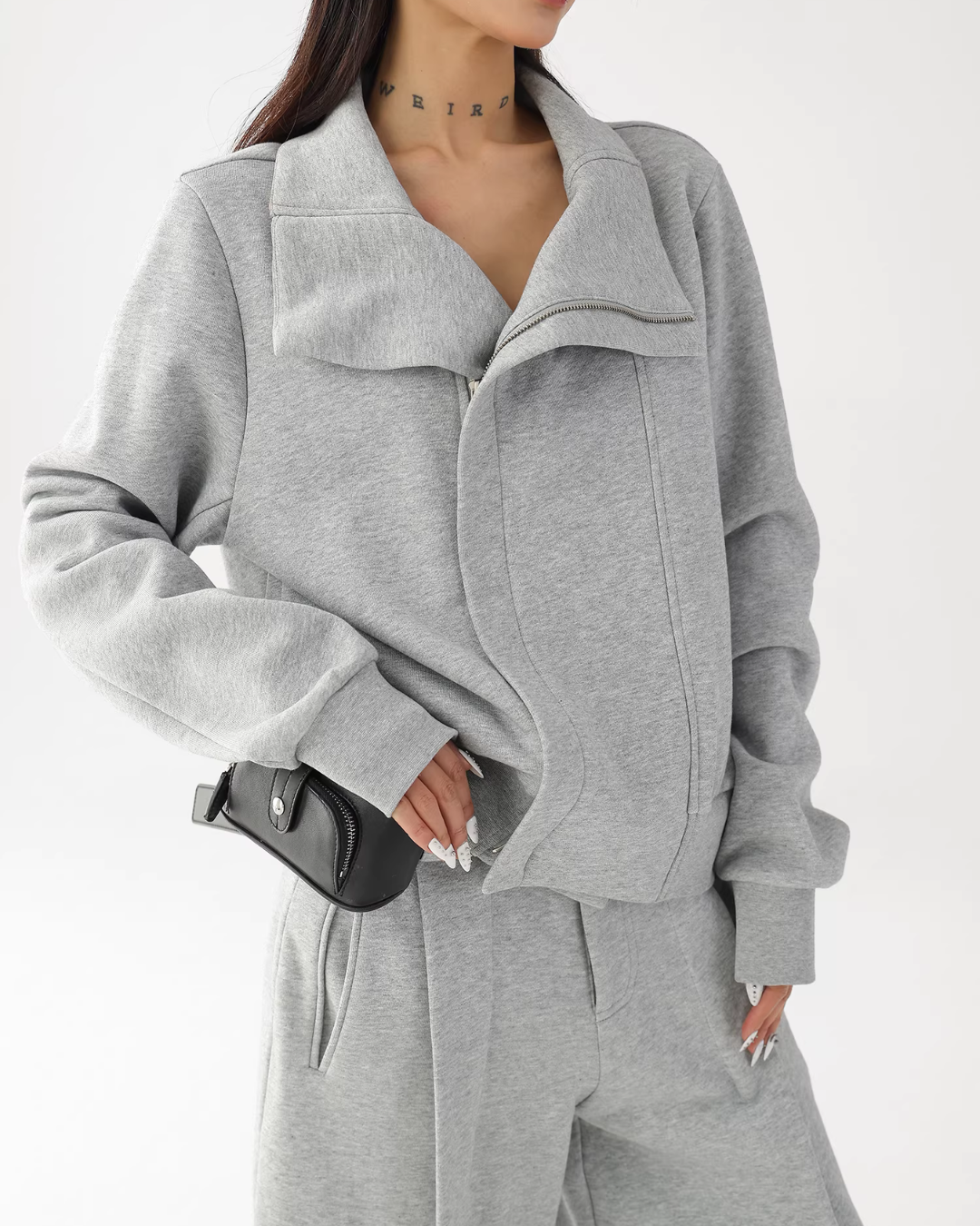 Stand Collar Cropped Jacket/Casual Wide Pants ACS0360