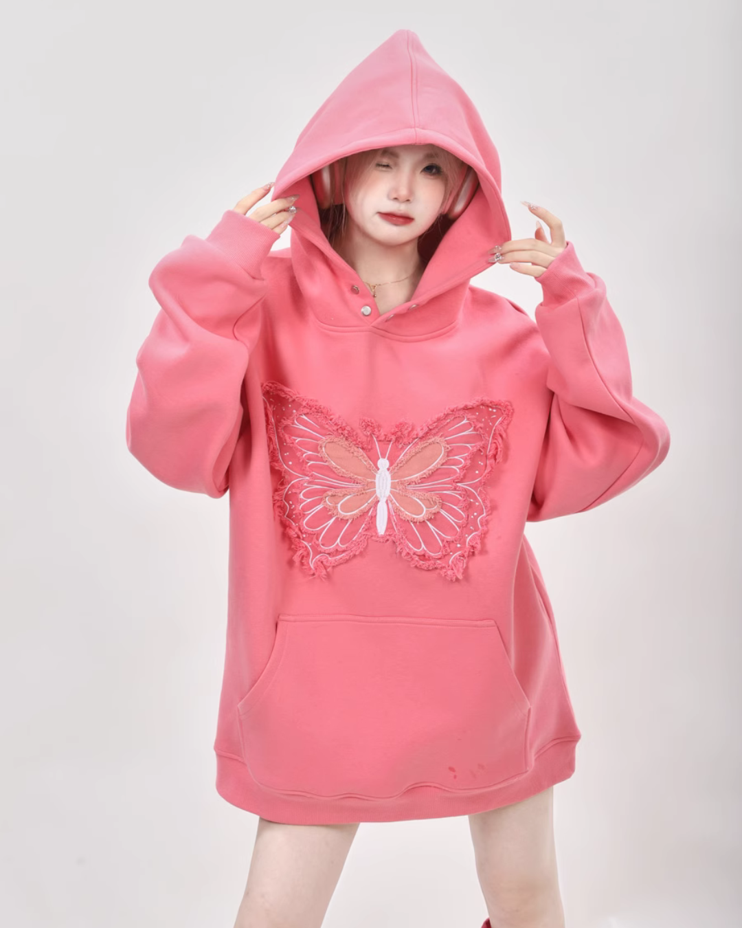 Butterfly Embroidery Loose Hoodie ANS0007